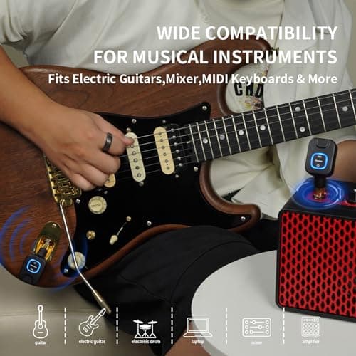 EROK WF-08 5.8GHz Wireless System for Guitar, Bass & Electric Instruments – 4.6ms Ultra-Low Latency, 48K/24bit, 30M Range, with Rechargeable Charging Case (WF-08)