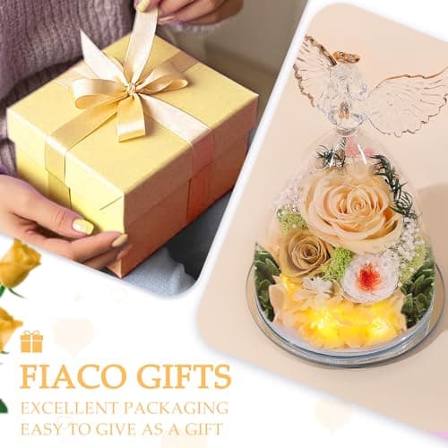 FIACO Preserved Rose Christmas Birthday Gifts for Women Forever Fresh Flowers Delivery Gifts for Mom Grandma Wife Anniversary Eternal Roses in Glass Angel Figurines