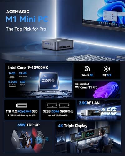 ACEMAGIC M1 Mini PC, Intel Core i9-11900H 32GB DDR4 1TB SSD, Mini Computers (4.9GHz, 8C/16T) PCIe3.0 Type-C/LAN 2.5G/HDMI/DP, 4K Triple Display 11 Pro Mini Desktop PC BT5.2/WiFi6/BT/for Home/Office