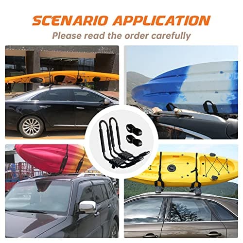 Kayak Roof Rack, 2 Pair J-Bar Roof Rack with 4 Ropes. Heavy Duty Kayak Roof Carrier for Your Canoe SUV and Trucks