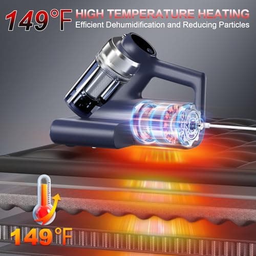 Mattress Vacuum Bed Vacuum Cleaner with 253.7nm UV-C Light, Hyper Helix Motor with 16kPa Strong Suction & 33000 RPM/Min Tapping, HEPA Filter, 149℉ Heat & Ultrasonic & Anion for Bed and Pet