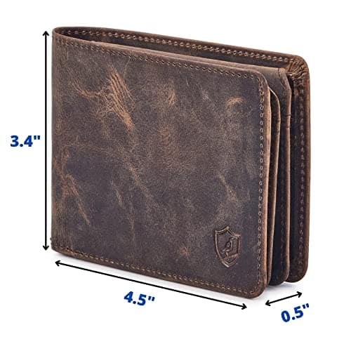 Cochoa Mens Wallet Real Leather Bifold RFID Blocking High Capacity Card Case with 2 ID Window in Gift Box (Crazy Horse, Moss)