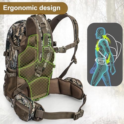 YVLEEN Hunting Backpack, Durable Camo Hunting Packs for Men, Large Capacity Hunting Day Pack for Rifle Bow Gun
