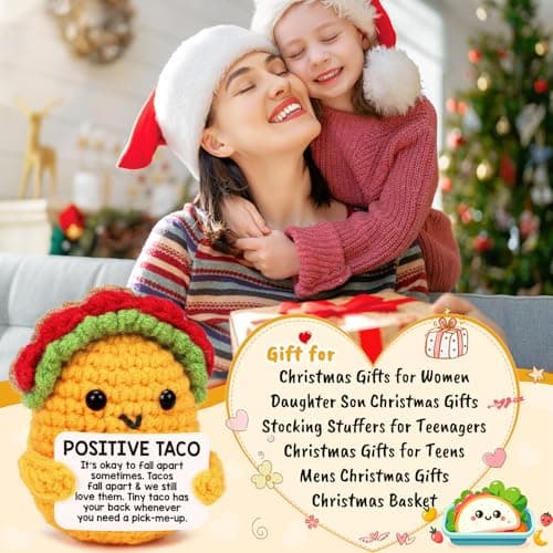 Positive Crochet Taco Christmas Birthday Gifts for Women Men Self Care Son Back to School Mom Dad Daughter Sister Friend Coworkers Relaxation Gift Desk Home Fall Decor Emotional Inspirational Support