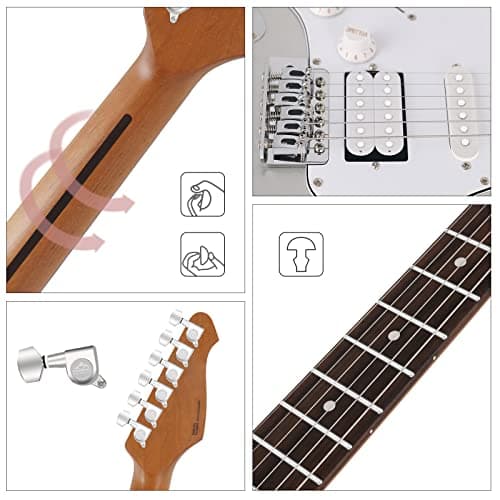 EASTROCK 39 inch Full-Size Electric Guitar Kit for Beginner Starter with 10w Amp, Bag, Capo, Shoulder Strap, String, Cable, Picks.(39" Left Handed, Silver Gray) Not Contain a Battery