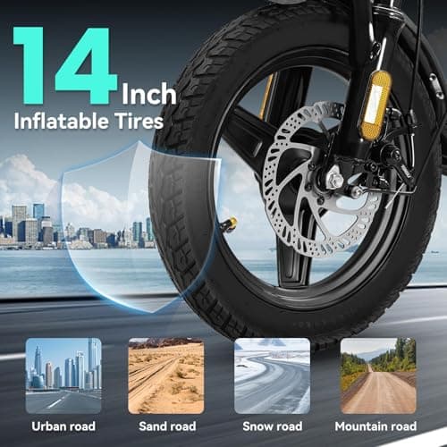Electric Bike for Adults and Teens, 560-740W Motor, 20-25MPH Compact Commuter Folding Ebike, 32 Miles Range, 48V 10Ah Battery, 3-Level Pedal Assist, 14" Foldable Electric Bicycle, UL 2849 Certified