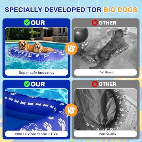 60''x42'' Pool Float for Dogs, Non-Slip Pet Floating Mat for Pool, Extra Large Inflatable Raft for Small/Medium/Large Dogs Up to 200lb, Lake & River - Heavy-Duty PVC, Scratch-Resistant Design