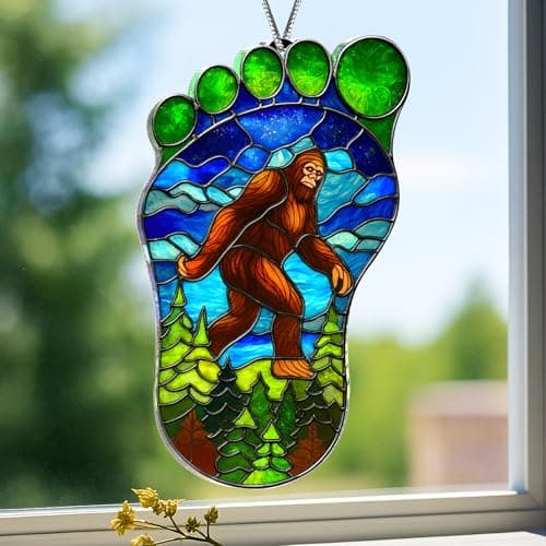 Bigfoot Suncatcher Ornament, Sasquatch Gifts for Friends, Camping Ornaments for Christmas Tree, Gifts for Bigfoot Lovers, Supernatural Funny Stocking Stuffers for Men Women (Suncatcher)