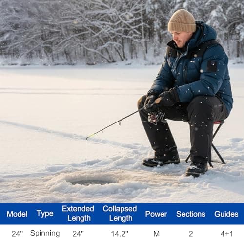 Goture Ice Fishing Rod and Reel Combo with Carry Bag, 24''Medium Spinning Ice Fishing Pole, 58Pcs Jigs & Lures with Storage Box, Line,Fish Gripper, Pliers and Tools for Trout Bass Walleye