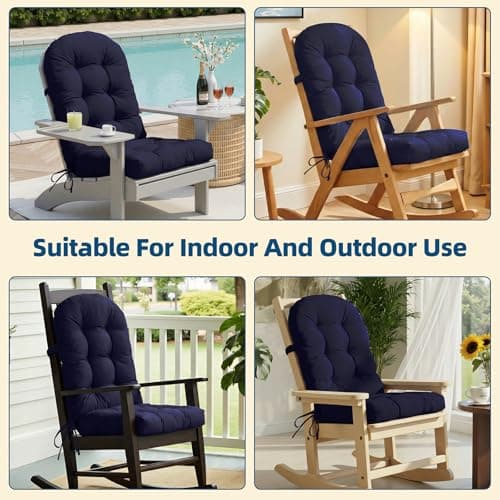 Adirondack Chair Cushion with Non-Slip & Waterproof, 44x19x4 Inch Thick High Back Rocking Chair Cushions Outdoor Indoor, One-Piece Patio Seat Cushion for Glider Porch Rocker Lawn Chair, Army blue