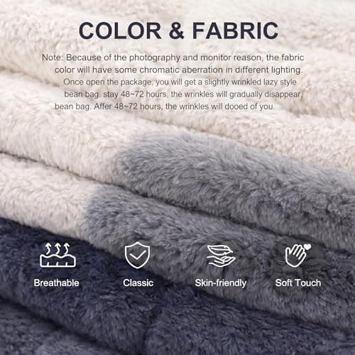 Bean Bag Chairs with Filler Faux Fur Fireside Beanbags Lazy Sofa for Memory Foam BeanBag Chair Bean Bag Sofa for Bedroom, Living Room, Office and Home (Dark Grey)