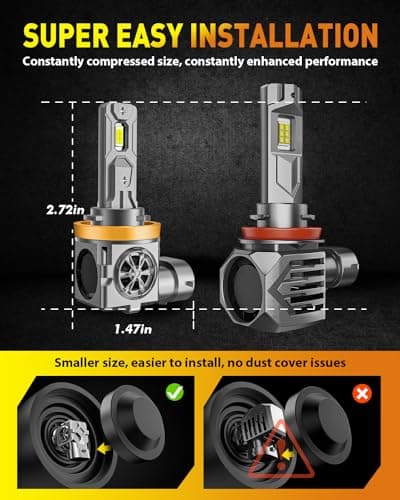 Termitor Latest H11 Light Bulbs, 70,000LM Brightness, 6500K Cool White H9/H8/H16 Fog light bulbs, 10-Year Service Life with Cooling Fan, IP68 Waterproof, Real 1:1 Mini Size, Plug and Play, Pack of 2