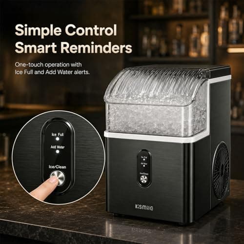 Kismile Nugget Ice Maker Countertop, 35Lbs/24H Pebble Ice Maker with Chewable Pellet ice, First Ice in 7 Mins, Self-Cleaning Ice Machine with Removable Basket for Home & Kitchen(Black)