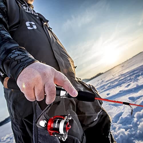 PLUSINNO Ultralight Winter Ice Fishing Rod Reel Combo 26/27/28 inch. Medium Light Fast Action Multi-Species Spinning Ice Fishing Pole Tackle Walleye Perch Panfish Bluegill-PP