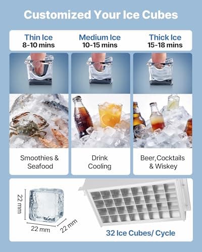 VEVOR Commercial Ice Maker Machine, 265 lbs/24h with 85 lbs Storage Capacity, Built-in/Freestanding/Under Counter, Stainless Steel Ice Maker with LED Display & Self-Cleaning, for Home Bar Restaurant