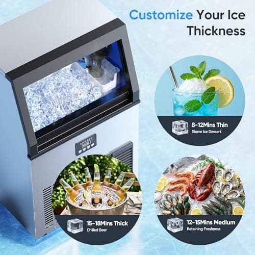 Coolake Commercial Ice Maker Machine, 200Lbs/Day Under Counter Ice Maker with 55 Lbs Storage, Stainless Steel Freestanding Built-in Outdoor Ice Machine with Water Filter for Home Bar Cafe Garage