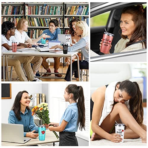 Yinder Valentines Gifts for Teachers Tumbler Set 4pcs Stainless Steel Tumblers with Keychains 12oz Insulated Mugs for Teachers Appreciation Presents Thank You Gifts Bulk Teacher Supplies(Apple)