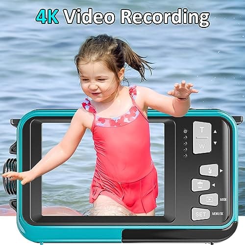 4K Underwater Camera 16FT Waterproof Camera with 32GB Card 64MP Autofocus Dual-Screen Selfie Underwater Camera for Snorkeling Waterproof Compact Floatable Digital Camera 1250mAh Battery Type-C (Blue)