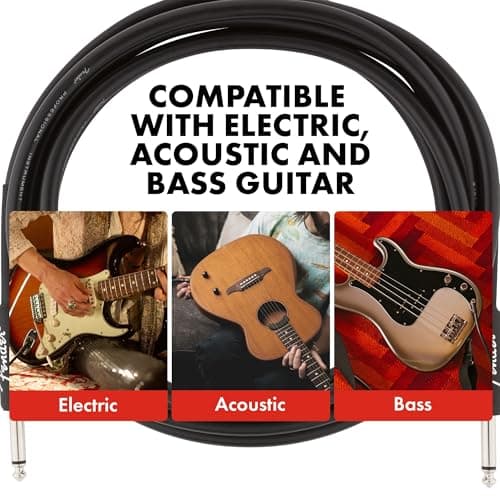 Fender Professional Series Instrument Cable, Guitar Cable 10 ft, Guitar Accessories, Stage Ready with Anti-Kinking Design, Black