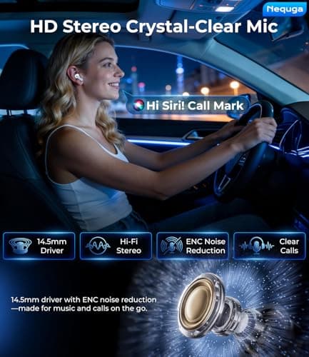 Nequga Wireless Earbuds Bluetooth Headphones, 50H Playtime Ear Buds with Mic, LED Digital Display Charging Case, IPX7 Waterproof, Deep Bass Stereo, in-Ear Earphone for iPhone Andriod Phone