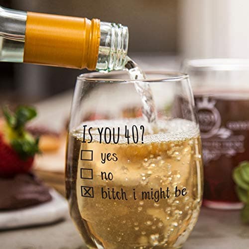 40th Birthday Gifts for Women and Men Wine Glass - Funny Is You 40 Gift Idea for Mom Dad Husband Wife – 40 Year Old Party Supplies Decorations for Him, Her - 15oz