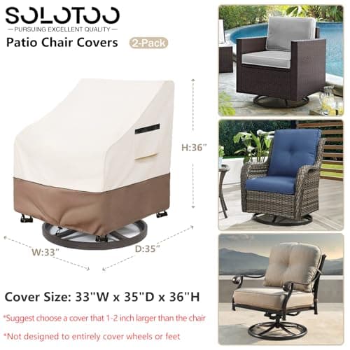 Patio Chair Covers Waterproof Heavy Duty Patio Furniture Covers, 33W x 35D x 36H Inches Swivel Outdoor Chair Cover 2 Pack (Beige)