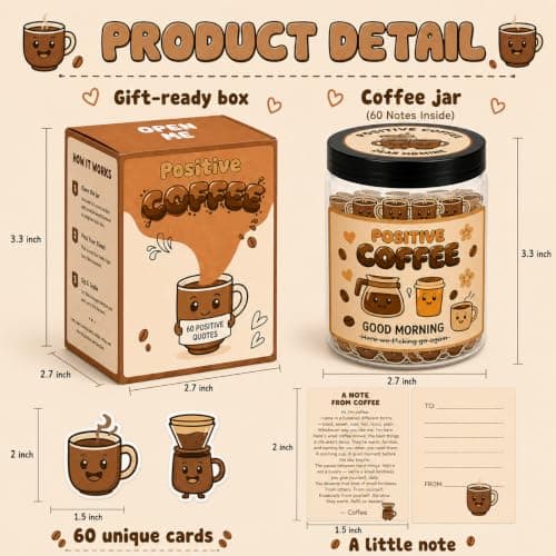 Positive Coffee Jar with 60 Affirmation Cards, Coffee Gifts For Women and Men, Dad, Mom, Coffee Themed Lover Gift, Emotional Support Latte, Cheer Up Funny Gag Gifts for Best Friends, Coworkers B0F6SGJJKC
