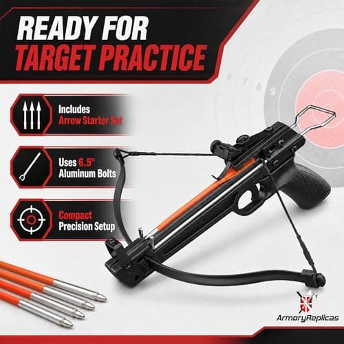 Armory Replicas™ Mini Self-Cocking Crossbow Collection – Aluminum & Fiberglass Compact Archery Crossbows, 50lb to 80lb Draw Weight Models with Safety System & Starter Bolt Sets