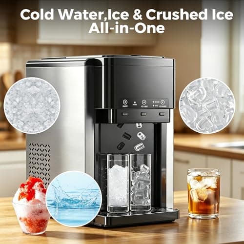 3-in-1 Water Dispenser with Ice Maker,Countertop Nugget Ice Machine with Bullet & Crushed Ice,44Lbs/24H,12 Ice Cube/6Min, Self-Cleaning, 4Lbs Storage, Home, Kitchen,RV (Silver) (Silver)