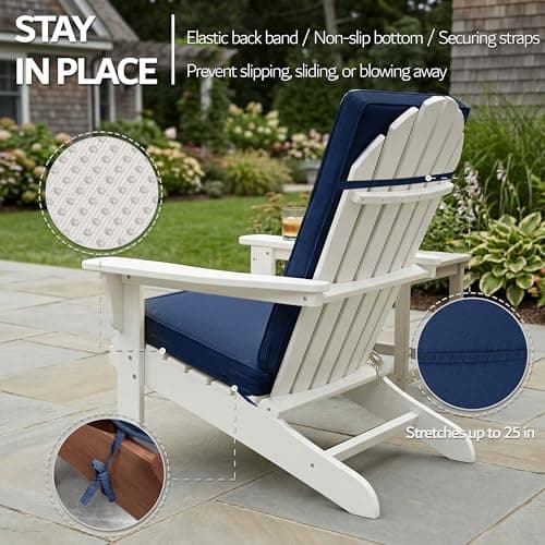 Adirondack Chair Cushions Set of 2 - Removable Covers, Water-Repellent & Fade-Resistant Faux Linen, Securing Straps, Non-Slip Bottom, Fit for Most Outdoor Adirondack & Rocking Chairs - Navy