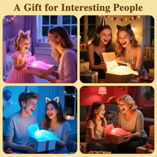 Lying Cat Lamp Funny Gifts, 16 Colors+5 Dimming+Silicone Random Stuff, Touch+Remote+Recharge Night Light, Unique Cool Lamp,Cute Weird Stuff, Squishy Cat White Elephant Gifts for Women/Men/Teens/Kids B0CH9K8NST