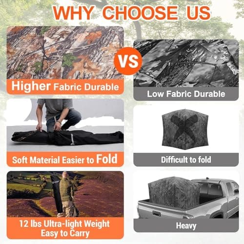 FUNHORUN Hunting Blind 270/360 Degree See Through Ground Blind，2/3 Person Soft Material Pop-Up Camouflage Tent，Easy-Fold Portable Concealed Shelter with Carrying Bag