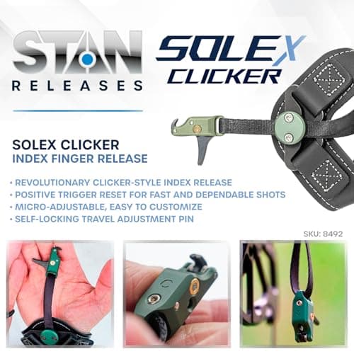 Stan SoleX Clicker Index Finger Bowhunting Archery Release - Wrist Strap Open Hook Trigger Aid with Click Mechanism, Fast Reset, Adjustable Length, Travel & Tension