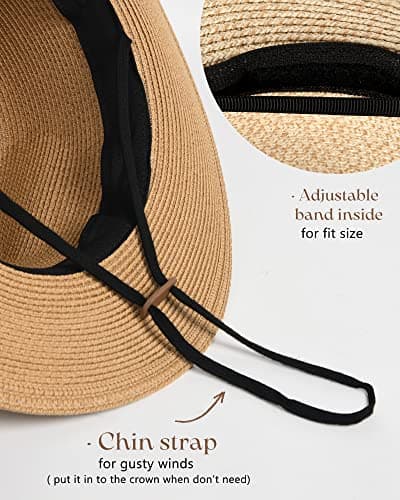 FURTALK Womens Mens Wide Brim Straw Panama Hat Fedora Summer Beach Sun Hats UPF Straw Hat for Women