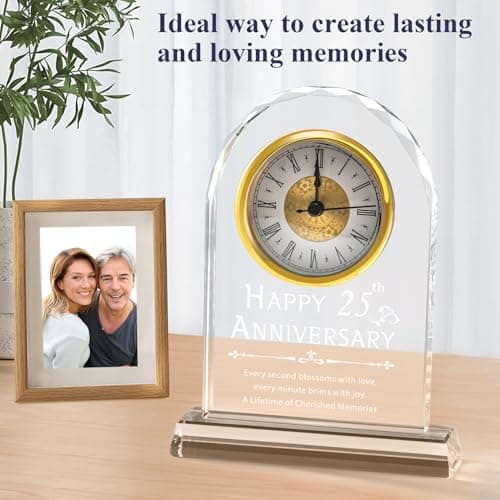 25th Anniversary Wedding Decorations - Crystal Clock & Keepsake Gifts for Couple & Parents