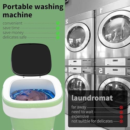 Portable Mini Washing Machine, Foldable Washer and Dryer with 3 Modes Deep Cleaning, Upgraded Small Collapsible Laundry for Hotel, Apartment, Home and Travel - Green