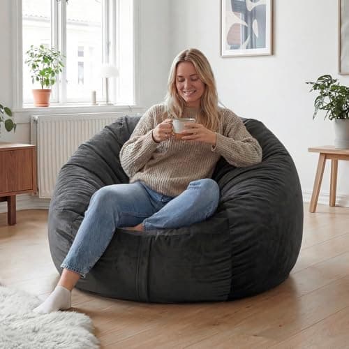 YuppieLife Large Foam Filled Bean Bag Chairs for Kids Teenagers Adults Living Room Gaming Relaxing 4F Machine Washable Lazy Sofa（Dark Grey