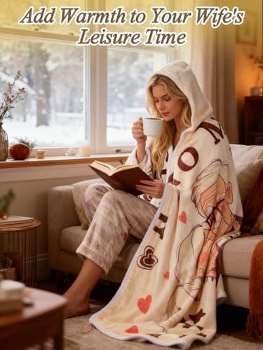 Bigmeta 47x73in Anniversary Birthday Gifts for Women from Husband - Wearable Blanket Christmas Warm Gifts for Wife, with Hoodie (Couple-Orange)