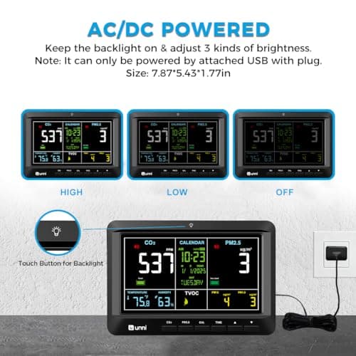 Air Quality Monitor Indoor 7.5" Display + Alerts, CO2 Monitor PM2.5 PM1.0 PM10 with TVOC Temperature Humidity for Home, Kitchen, Bedroom, Office, RV