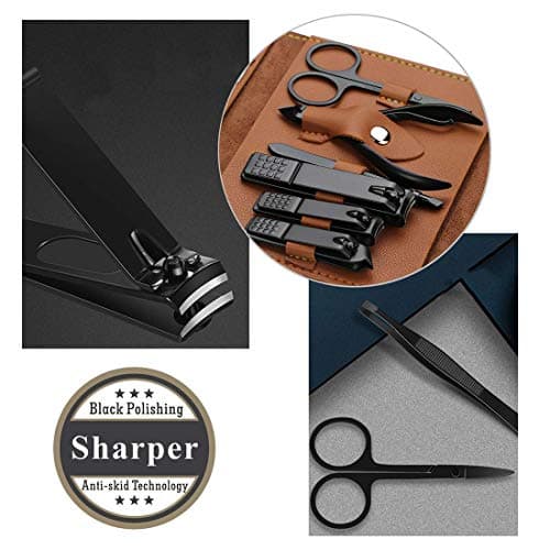 Gifts for Men/Women, Stainless Steel Manicure Set with PU Leather case, Personal Care Tool (Brown)