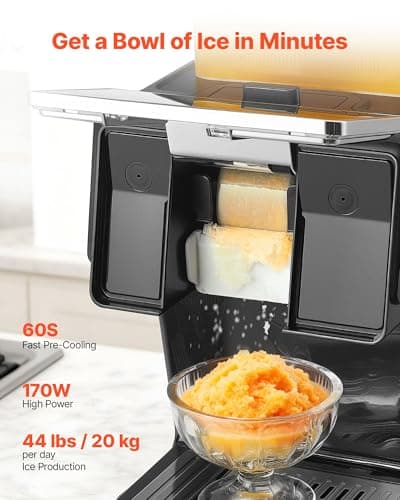 VEVOR Snowflake Ice Machine, 44LBS/24H Snowflake Ice Maker, Ice Shaver Machine with Stainless Steel Blade, Electric Snow Cone Maker with 0.2 Gal Tank, 60S Fast Pre-Cooling, for Home & Small Gatherings