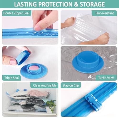 8 Pack Travel Vacuum Storage Bags with Rechargeable Wireless Electric Pump for Luggage, Suitcase, Carry-on Size Vacuum Seal Compression Space Saver Bags for Clothes and Clothing Travel