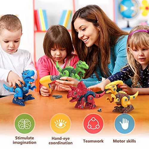 Dinosaur Toys for 3, 4, 5, 6, 7 Year Old Boys, Take Apart Toys with Electric Drill for Kids, STEM Educational Construction Building Toy, Ideal Birthday Christmas Easter Gifts, Incl Tyrannosaurus Rex