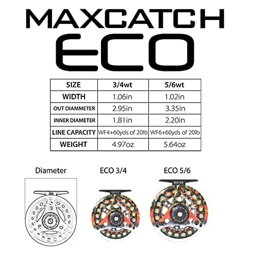 M MAXIMUMCATCH Maxcatch ECO Large Arbor Fly Fishing Reel (3/4wt 5/6wt 7/8wt) and Pre-Loaded Fly Reel with Line Combo
