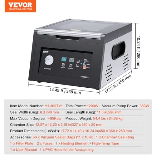 VEVOR Chamber Vacuum Sealer, 380W Vacuum Pump Power, Sealing Bag Packing Machine for Wet Foods, Meat, Compact Design with 11.5 in Sealing Length, Ideal Commercial Sealer for Professional and Home Use