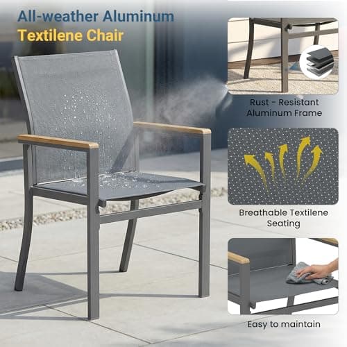 5-Pieces Aluminum Patio Table and Chairs for All-Weather, Patio Table Set with Heavy Duty HDPS Rectangular Table, Outdoor Patio Dining Furniture Set with Breathable Quick-Drying Textilene Chairs