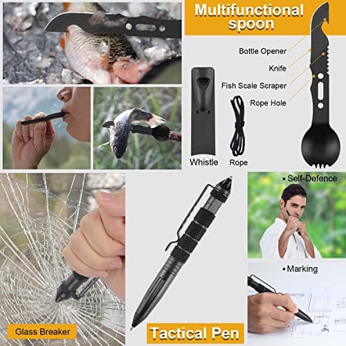 XKASE Survival Kit, Gifts for Men Dad Husband, Emergency Survival Gear and Equipment 19 in 1, Fishing Hunting Birthday for Men, Camping Accessories, Cool Gadget, Camping Essentials
