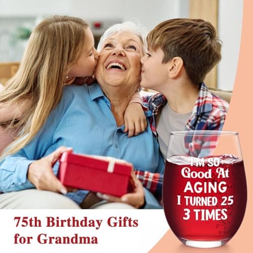 Futtumy 75th Birthday Gifts for Women, Turned 25 3 Times Wine Glass, Gifts for 75th Birthday Women Mom Grandma Wife Daughter Sister Friend Aunt Female, Funny 75th Birthday Decoration for Her, 17oz B0GKP1QFRF