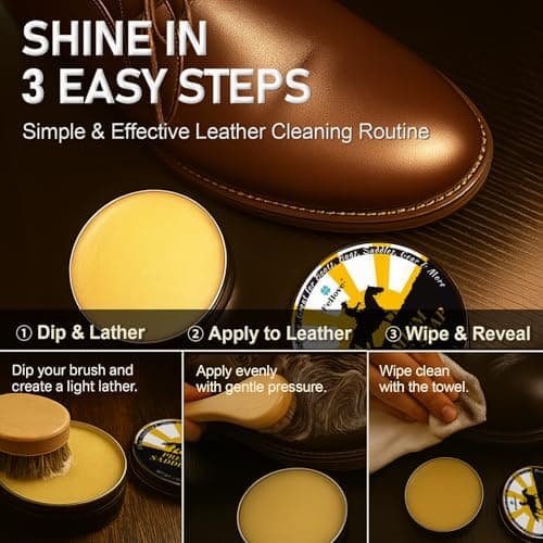 Feilove Saddle Soap for Leather – All-Natural 3-in-1 Leather Cleaner & Conditioner Kit with Horsehair Brush & Cloth – For Boots, Bags, Saddles, Car Interiors, Shoes 3.52oz