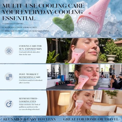 BAIMEI IcyMe Ice Roller for Face and Gua Sha Facial Tool Set, Ice Face Roller Reduces Puffiness Relieves Migraines Skin Care Tools, Self Care Gift for Women - Pink